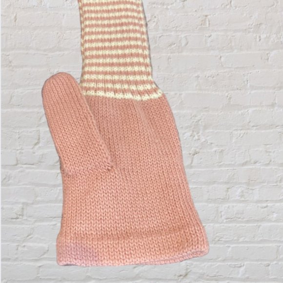MANTARAY -- Mitten/Gloves, Pink & White Stripe Elbow Length "Hoodie" Gloves, NWT - Picture 5 of 11